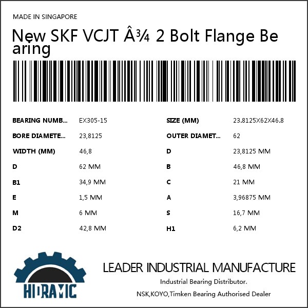 New SKF VCJT Â¾ 2 Bolt Flange Bearing #1 image