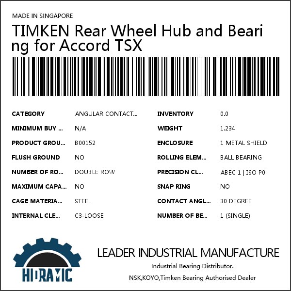 TIMKEN Rear Wheel Hub and Bearing for Accord TSX #1 image